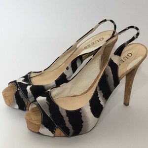 Guess Zebra Print Cork Heels